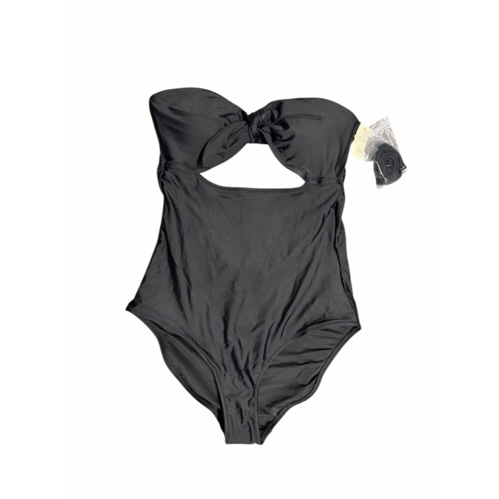 Aerie Black Twist Front One Piece Swimsuit Strapless Bandeau S